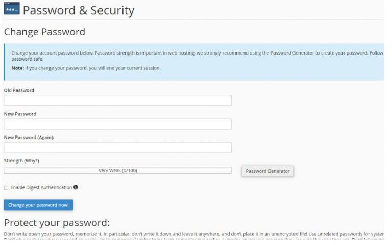 How To Change the cPanel Password | Support Center | SOSTEC Technologies